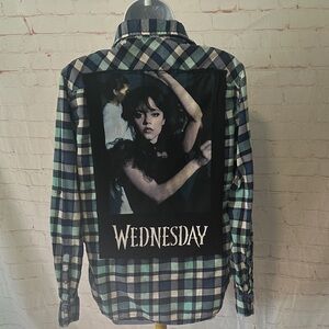 Wednesday Upcycled Tee Flannel Sz M